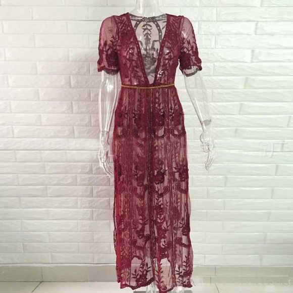 Boho Chic Wine Maxi Dress - Picture 4 of 6